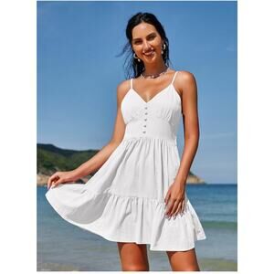 #76 MSRP $37 NWT ZAFUL BUTTON SMOCKED FLOUNCE HEM MINI DRESS ♡ SIZE LARGE ♡